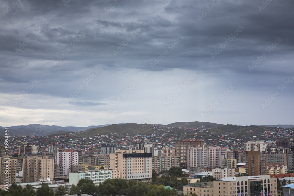 city of Ulaanbaatar under rain clouds