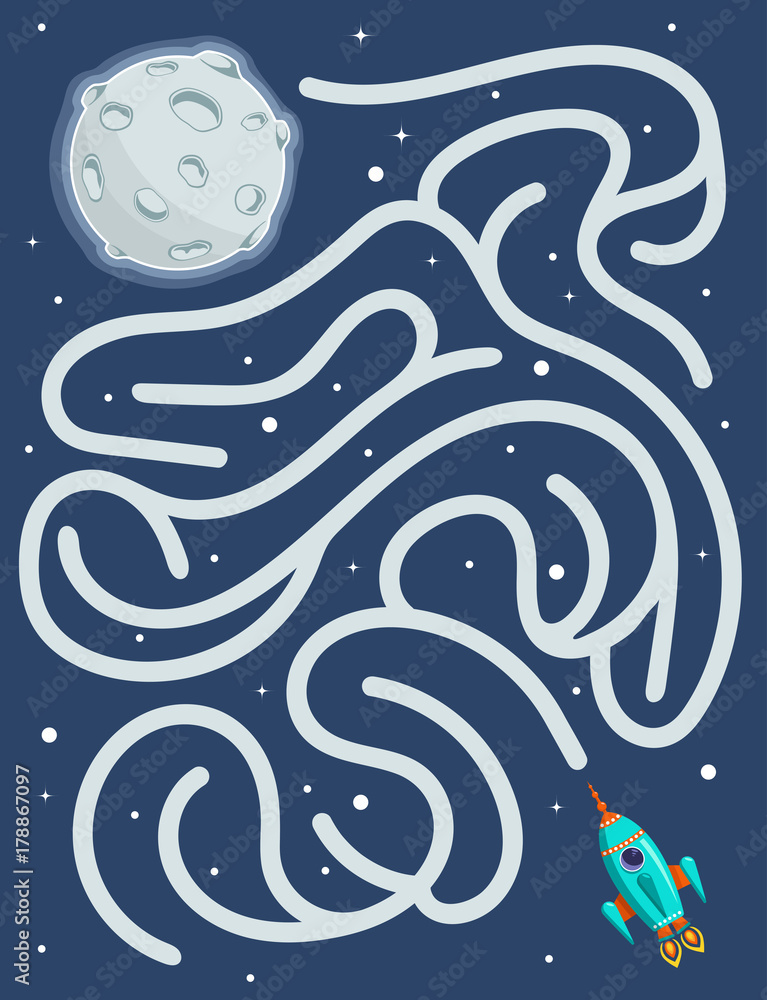 Help the rocket find its way through the labyrinth to the planet. A game for children.