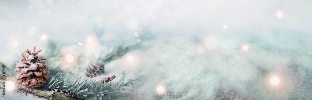 Fototapeta Magiczny zimowy krajobraz w czasie świąt Bożego Narodzenia - panorama, transparent, tło