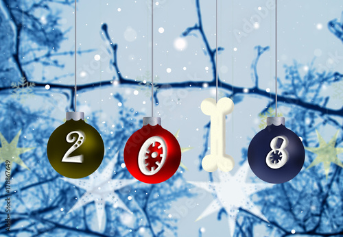 New year of the dog 2018.Christmas and New Year Decoration 3D illustration