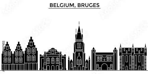 Belgium, Bruges architecture skyline, buildings, silhouette, outline landscape, landmarks. Editable strokes. Flat design line banner, vector illustration concept. 