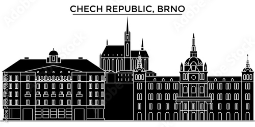 Chech Republic, Brno architecture skyline, buildings, silhouette, outline landscape, landmarks. Editable strokes. Flat design line banner, vector illustration concept. 