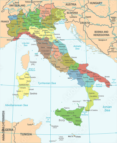 Valokuva Italy Map - Vector Illustration