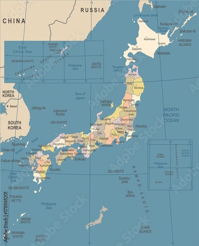 Japan Map - Vintage Vector Illustration