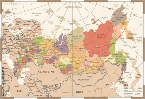 Russia Map - Vintage Vector Illustration