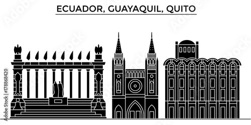 Ecuador, Guayaquil, Quito architecture skyline, buildings, silhouette, outline landscape, landmarks. Editable strokes. Flat design line banner, vector illustration concept.  photo