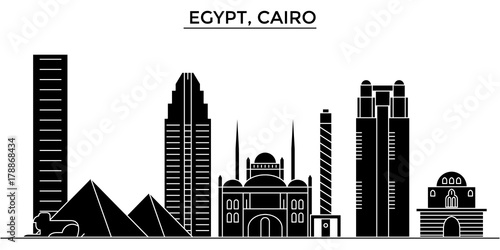 Egypt, Cairo architecture skyline, buildings, silhouette, outline landscape, landmarks. Editable strokes. Flat design line banner, vector illustration concept. 