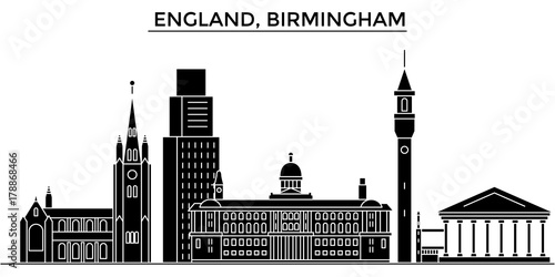 England, Birmingham architecture skyline, buildings, silhouette, outline landscape, landmarks. Editable strokes. Flat design line banner, vector illustration concept. 