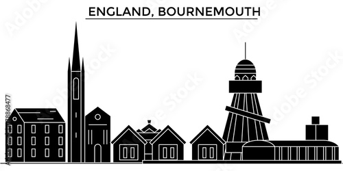 England, Bournemouth architecture skyline, buildings, silhouette, outline landscape, landmarks. Editable strokes. Flat design line banner, vector illustration concept. 