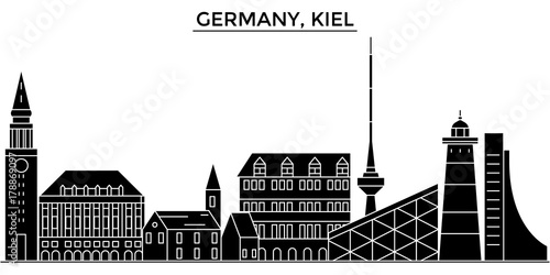Germany, Kiel architecture skyline, buildings, silhouette, outline landscape, landmarks. Editable strokes. Flat design line banner, vector illustration concept. 