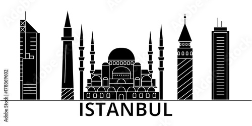 Istanbul architecture skyline, buildings, silhouette, outline landscape, landmarks. Editable strokes. Flat design line banner, vector illustration concept. 