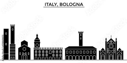 Italy, Bologna architecture skyline, buildings, silhouette, outline landscape, landmarks. Editable strokes. Flat design line banner, vector illustration concept. 