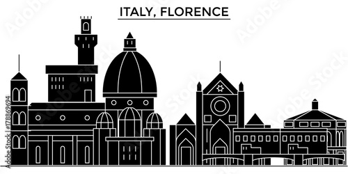 Italy, Florence architecture skyline, buildings, silhouette, outline landscape, landmarks. Editable strokes. Flat design line banner, vector illustration concept. 