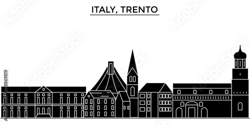 Italy, Trento architecture skyline, buildings, silhouette, outline landscape, landmarks. Editable strokes. Flat design line banner, vector illustration concept. 