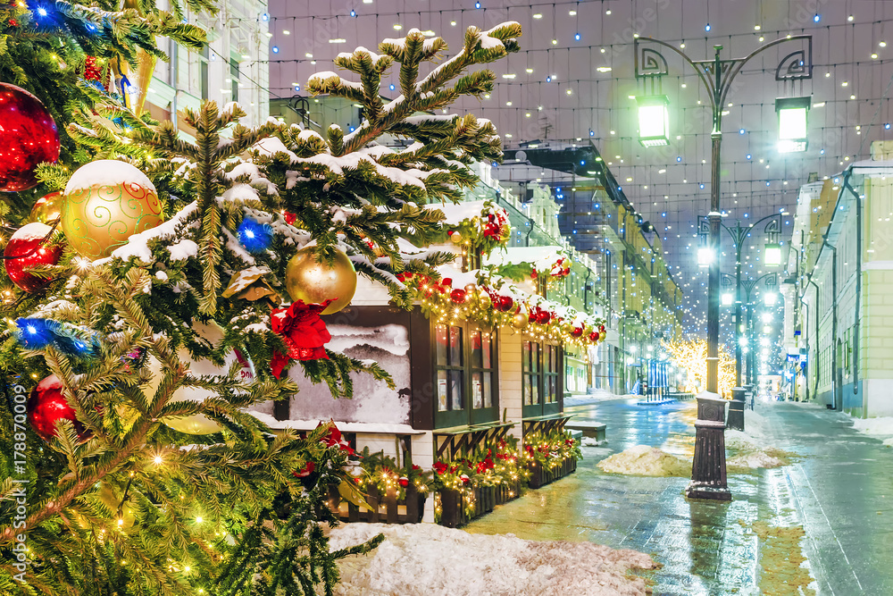 Christmas in Moscow. Christmas decorated street in Moscow