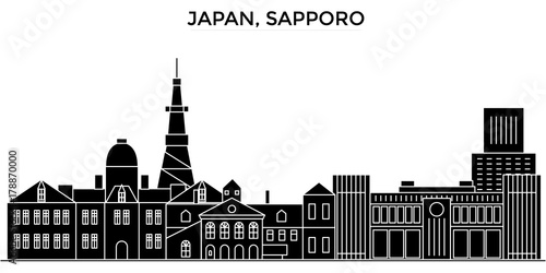 Japan, Sapporo architecture skyline, buildings, silhouette, outline landscape, landmarks. Editable strokes. Flat design line banner, vector illustration concept.  photo