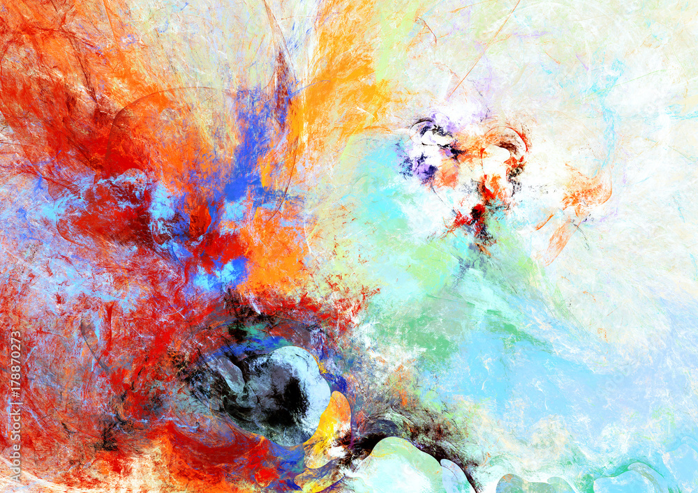 Obraz Kolorowe abstrakcyjne malarstwo z jasnymi artystycznymi plamami. Nowoczesny futurystyczny wzór.