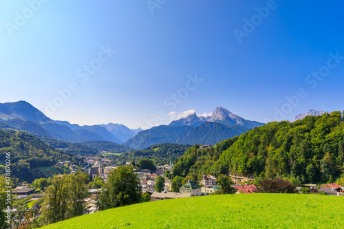 Mount Watzmann and Berchtesgaden on a sunny day