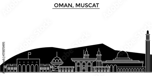 Wallpaper Mural Oman, Muscat architecture skyline, buildings, silhouette, outline landscape, landmarks