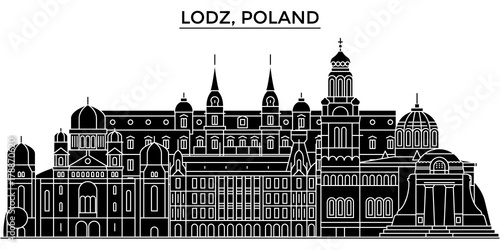 Poland, Lodz architecture skyline, buildings, silhouette, outline landscape, landmarks. Editable strokes. Flat design line banner, vector illustration concept. 