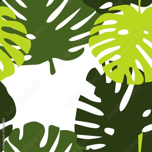 Tile tropical vector pattern with green exotic leaves