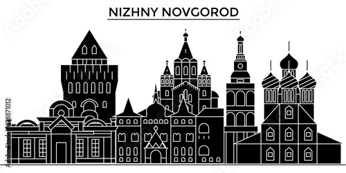 Russia, Nizhny Novgorod architecture skyline, buildings, silhouette, outline landscape, landmarks. Editable strokes. Flat design line banner, vector illustration concept. 