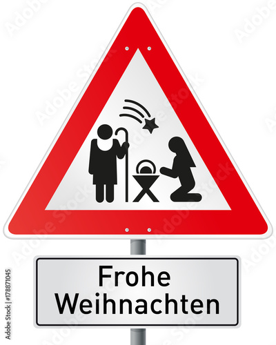 Verkehrsschild Heilige Familie mit Krippe und Stern