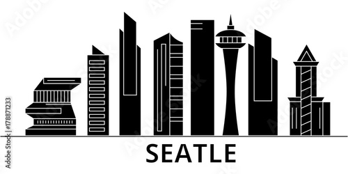Seattle architecture skyline, buildings, silhouette, outline landscape, landmarks. Editable strokes. Flat design line banner, vector illustration concept. 