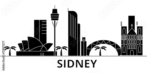 Sidney architecture skyline, buildings, silhouette, outline landscape, landmarks. Editable strokes. Flat design line banner, vector illustration concept. 