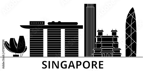 Photography Singapore architecture skyline, buildings, silhouette, outline landscape, landmarks