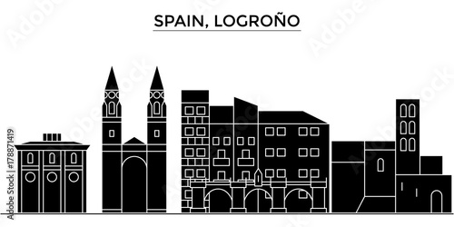 Spain, Logrono architecture skyline, buildings, silhouette, outline landscape, landmarks. Editable strokes. Flat design line banner, vector illustration concept. 