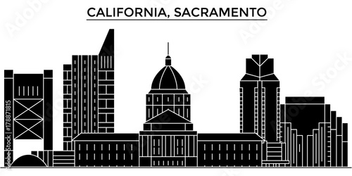 Usa, California  Sacramento architecture skyline, buildings, silhouette, outline landscape, landmarks. Editable strokes. Flat design line banner, vector illustration concept. 