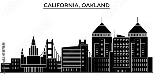 Usa, California Oakland architecture skyline, buildings, silhouette, outline landscape, landmarks. Editable strokes. Flat design line banner, vector illustration concept. 