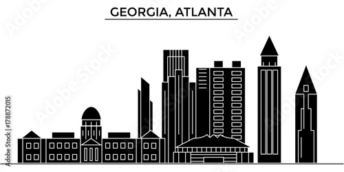 Usa, Georgia, Atlanta architecture skyline, buildings, silhouette, outline landscape, landmarks. Editable strokes. Flat design line banner, vector illustration concept. 