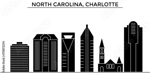 Usa, North Carolina, Charlotte architecture skyline, buildings, silhouette, outline landscape, landmarks. Editable strokes. Flat design line banner, vector illustration concept. 