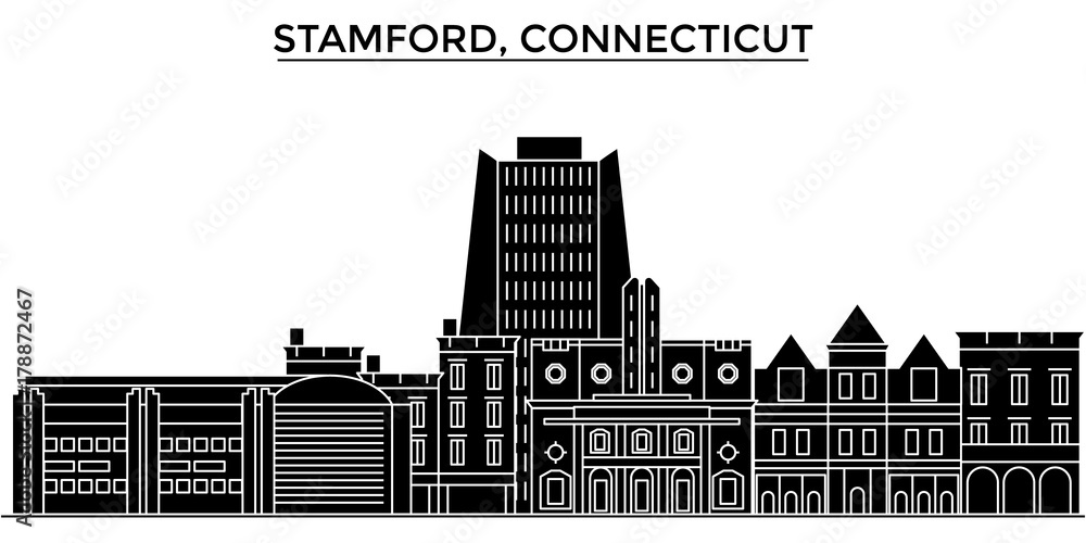 Usa, Stamford, Connecticut architecture skyline, buildings, silhouette ...