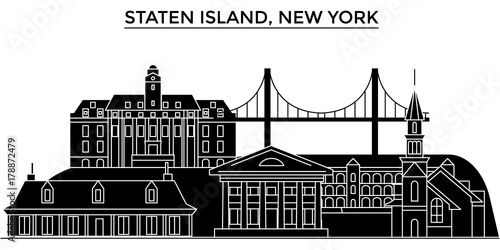 Usa, Staten Island, New York architecture skyline, buildings, silhouette, outline landscape, landmarks. Editable strokes. Flat design line banner, vector illustration concept. 