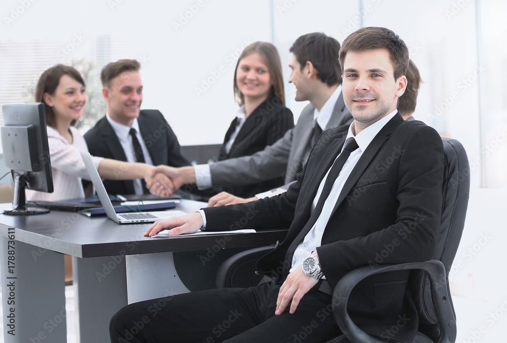leader on the background of business team leader on the background of business team