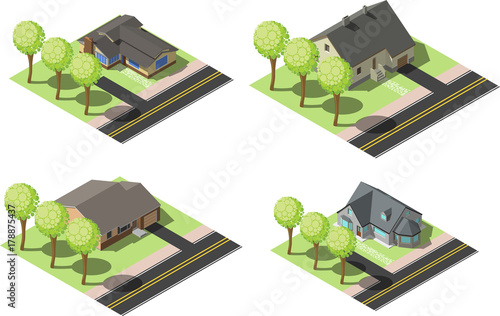 Set of simple isometric houses