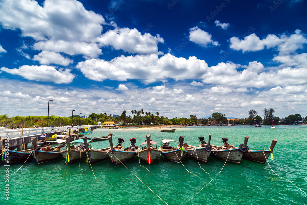 Longtrail boats on port Andaman sea Krabi,Thailand.