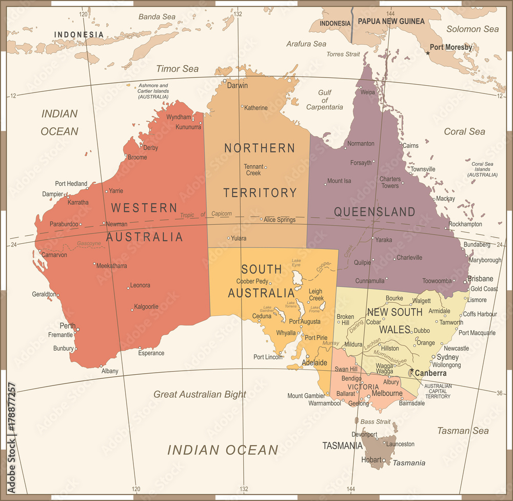 Obraz premium Australia Map - Vintage Vector Illustration