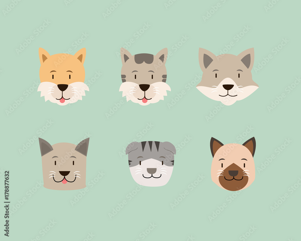 cat - cat head icon set