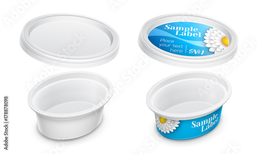 Vector labeled oval empty container. Packaging template illustration.
