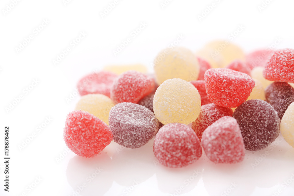 Colorful jelly sugar candies close up isolated in white background Colorful jelly sugar candies close up isolated in white background