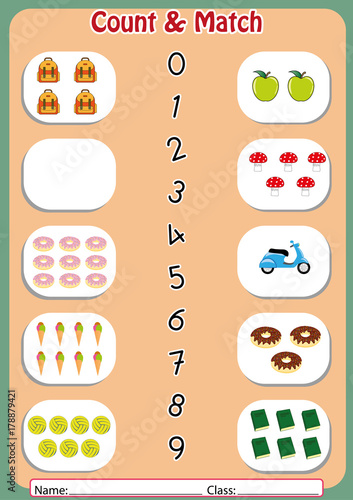 match the numbers to the objects, worksheet for preschool