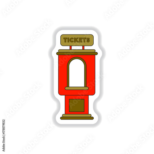 Vector illustration in paper sticker style cinema ticket booth