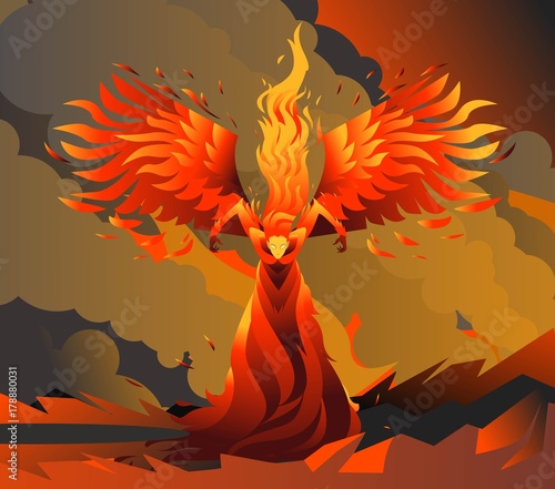 fire elemental fantasy winged creature on wastelands