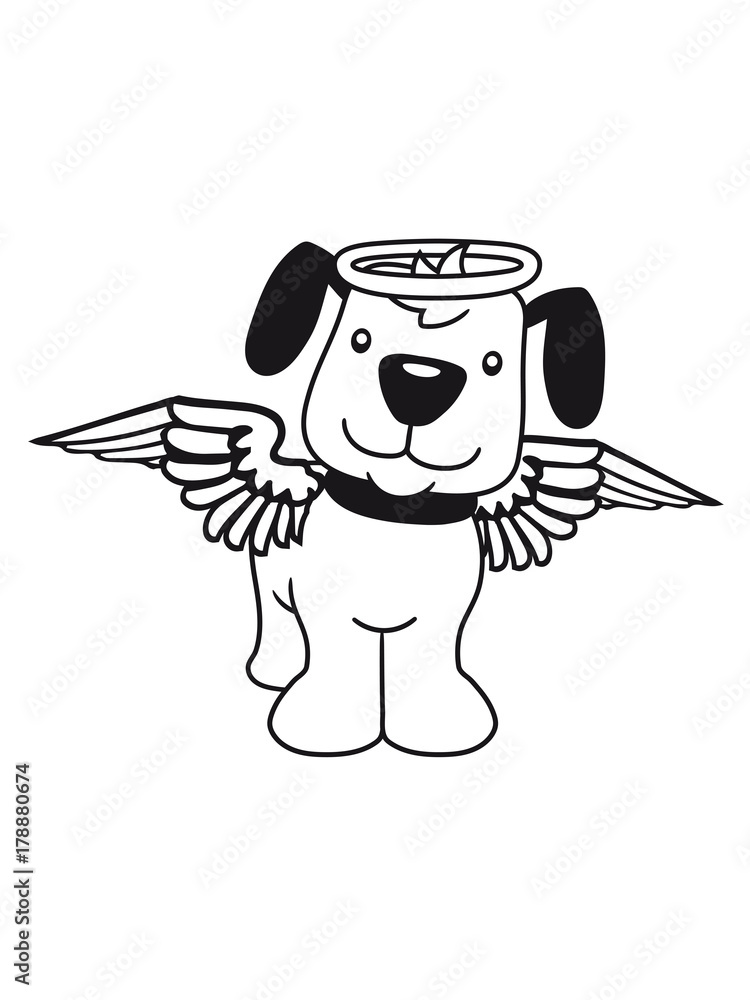 engel himmel tot heilig flügel himmel gestorben hund welpe süß niedlich  halsband knochen haustier comic cartoon Stock-illustrasjon | Adobe Stock