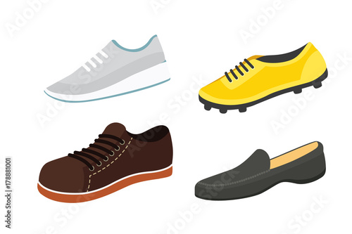 Male man season shoes in flat style. Men boots isolated set vector illustration