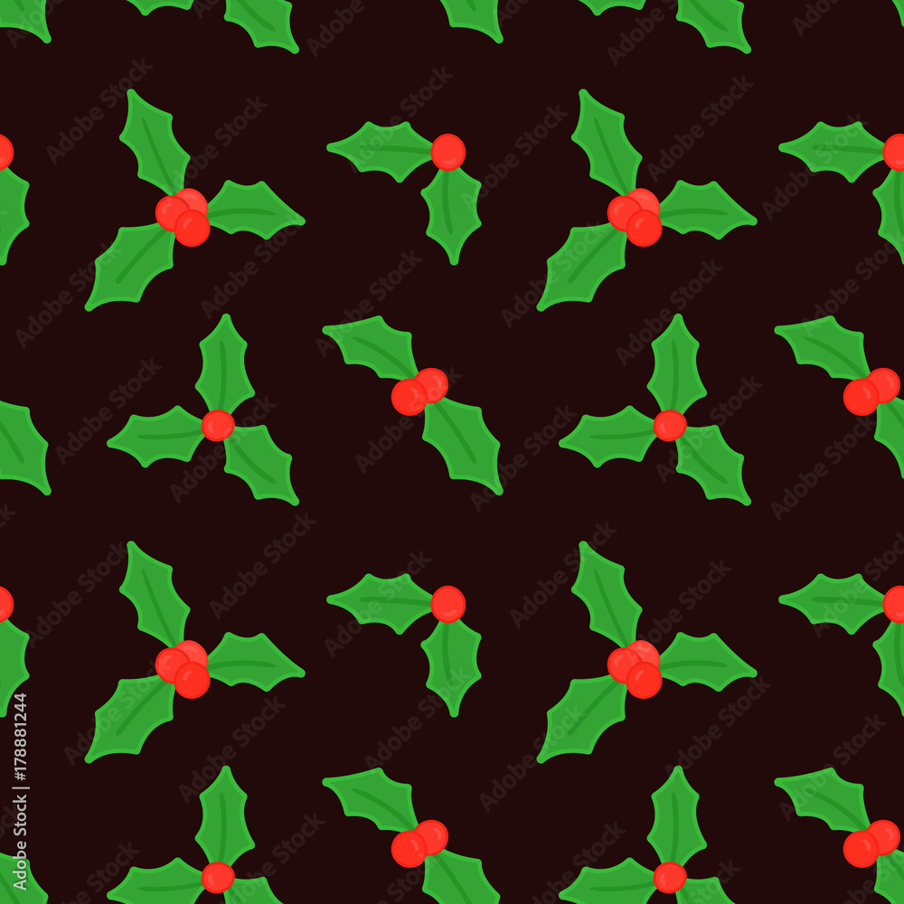 Holly berry. Seamless pattern with European christmas holly berry. Christmas mistletoe. Vector Holly berry. Seamless pattern with European christmas holly berry. Christmas mistletoe. Vector
